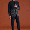 Navy Blue Jodhpuri Suit In Lachkaa Fabric With Hand Embroidery - Image 3