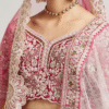 Exquisite Dusty Light Pink Velvet Crop Top Bridal Lehenga with Embroidery - Image 2