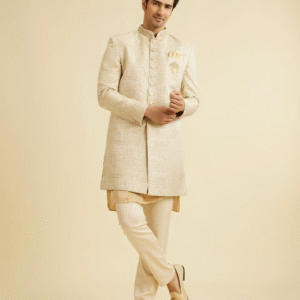 Cream Self Design Indo Western