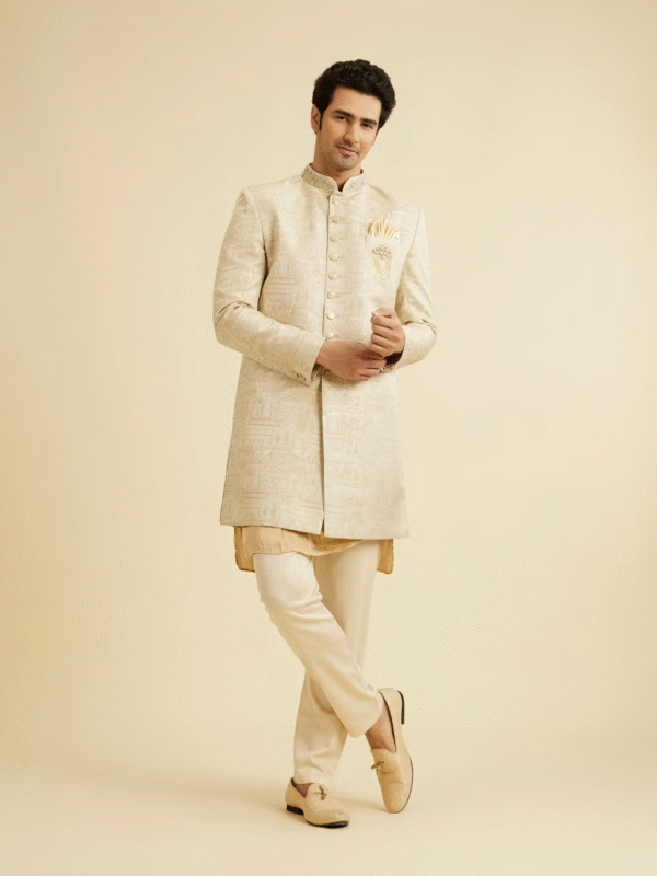 Cream Self Design Indo Western