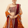 Orange Maroon Embroidered Bridal Lehenga - Image 4