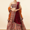 Orange Maroon Embroidered Bridal Lehenga - Image 2
