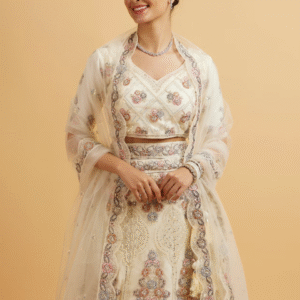 Beige Cream Sitara Embroidered Bridal Lehenga