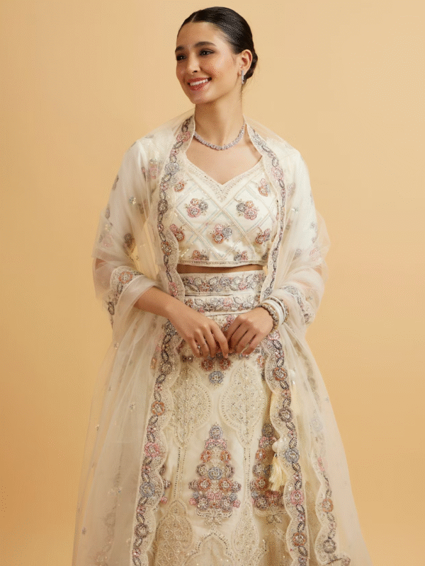 Beige Cream Sitara Embroidered Bridal Lehenga