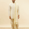 Warm White Zari Bordered Traditional South Indian Pancha Set - Image 4