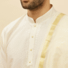 Warm White Zari Bordered Traditional South Indian Pancha Set - Image 3