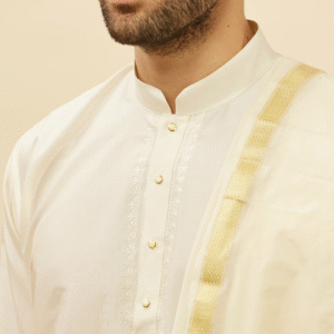 Warm White Zari Bordered Traditional South Indian Pancha Set