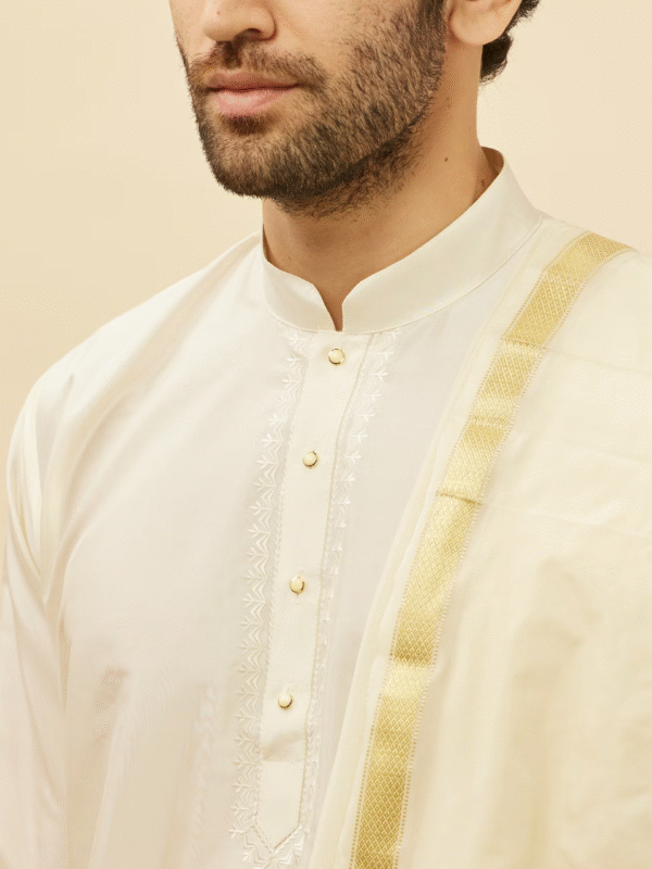 Warm White Zari Bordered Traditional South Indian Pancha Set
