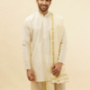 Warm White Zari Bordered Traditional South Indian Pancha Set - Image 2