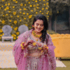 Dark Cream And Pink Paisley Patterned Bridal Lehenga - Image 3