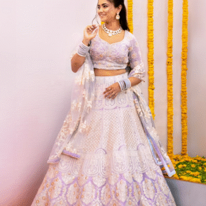 Light Blue Floral Jaal Patterned Bridal Lehenga
