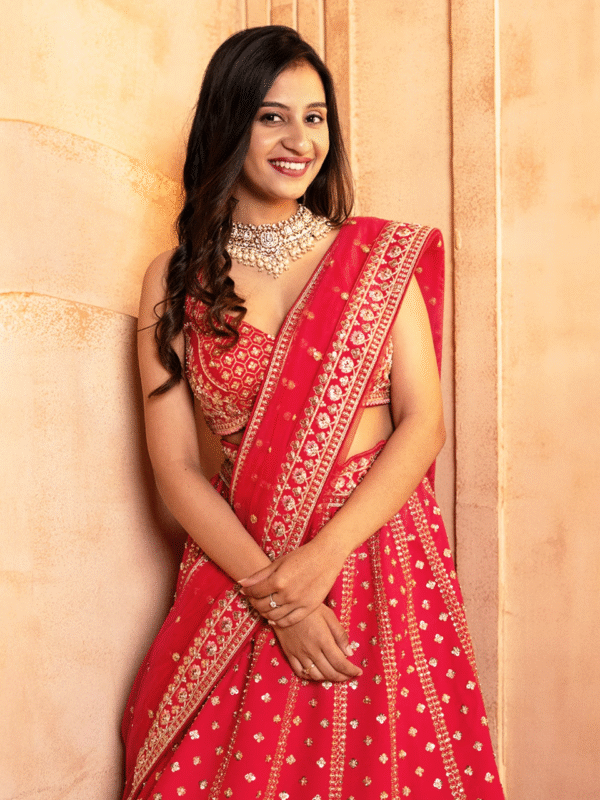 Classic Red Floral Aari Embroidered Bridal Lehenga with Buta Motifs