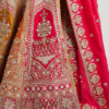 Radiant Red and Mustard Bridal Art Silk Bridal Lehenga - Image 4
