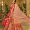 Radiant Red and Mustard Bridal Art Silk Bridal Lehenga - Image 2